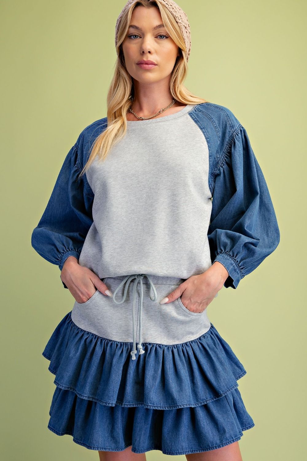 Easel Denim/Gray Knit Top