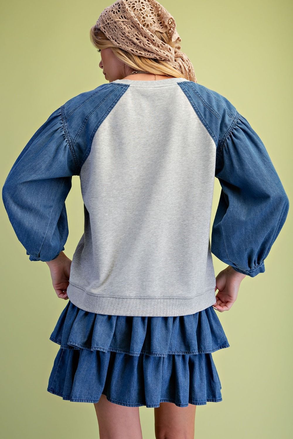 Easel Denim/Gray Knit Top
