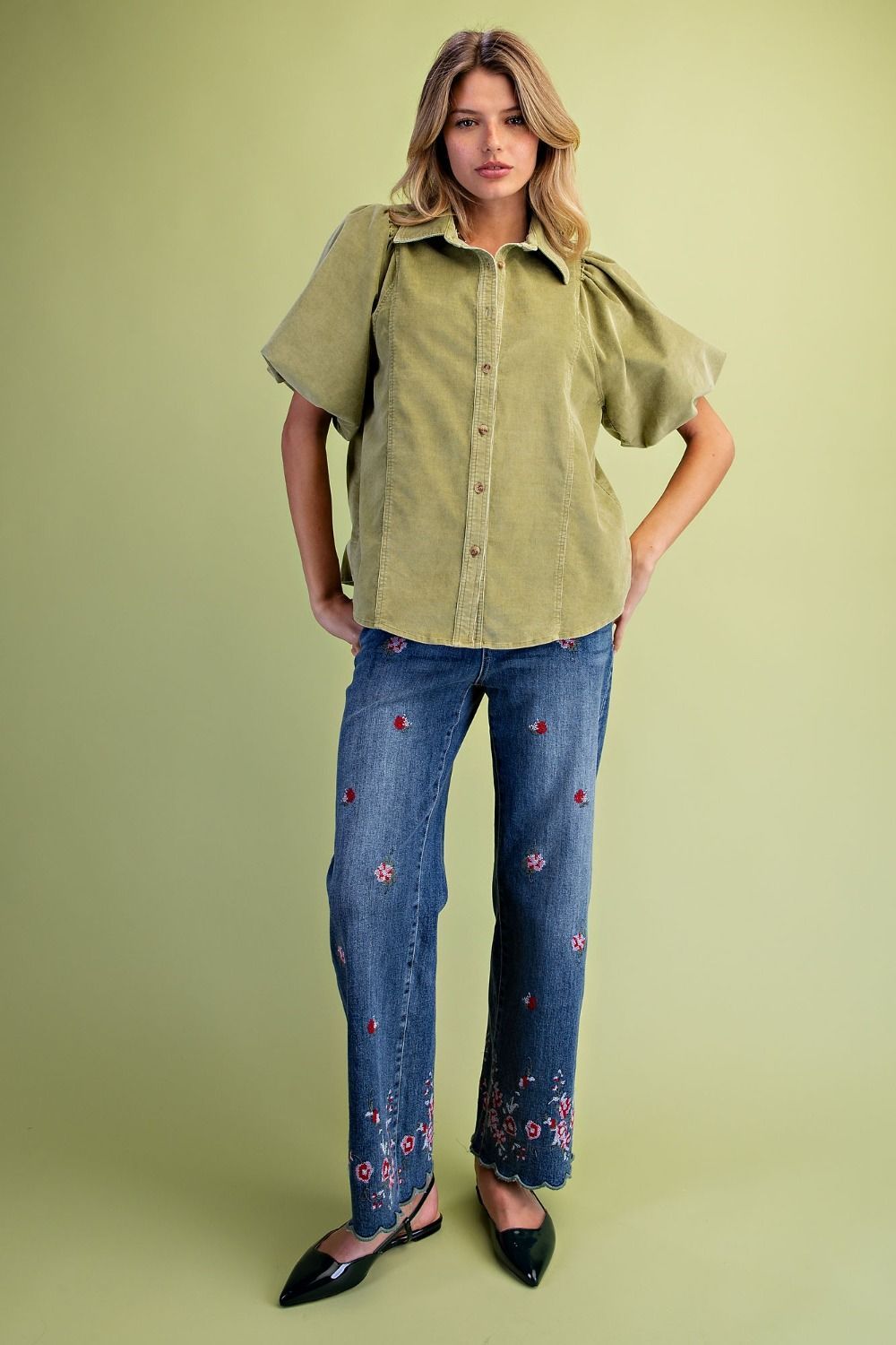 Easel Green Tea Corduroy Top