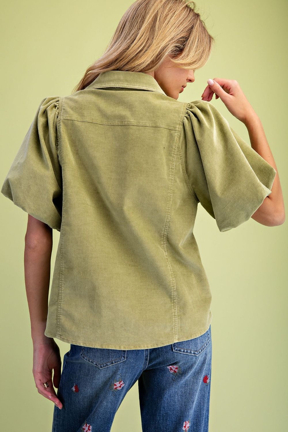 Easel Green Tea Corduroy Top