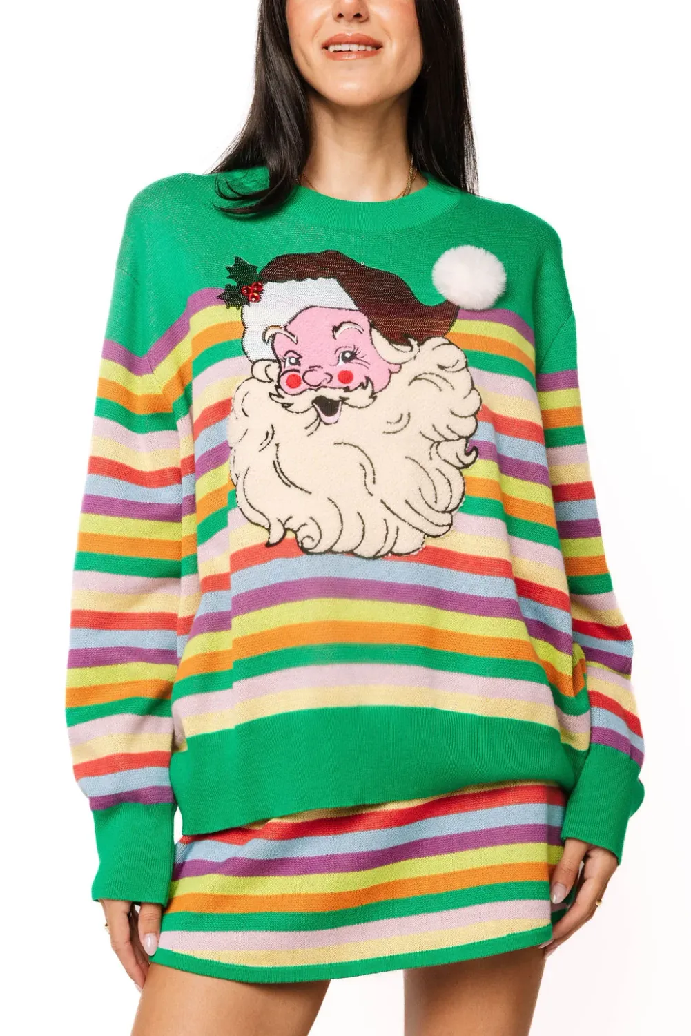 QOS Striped Santa Sweater