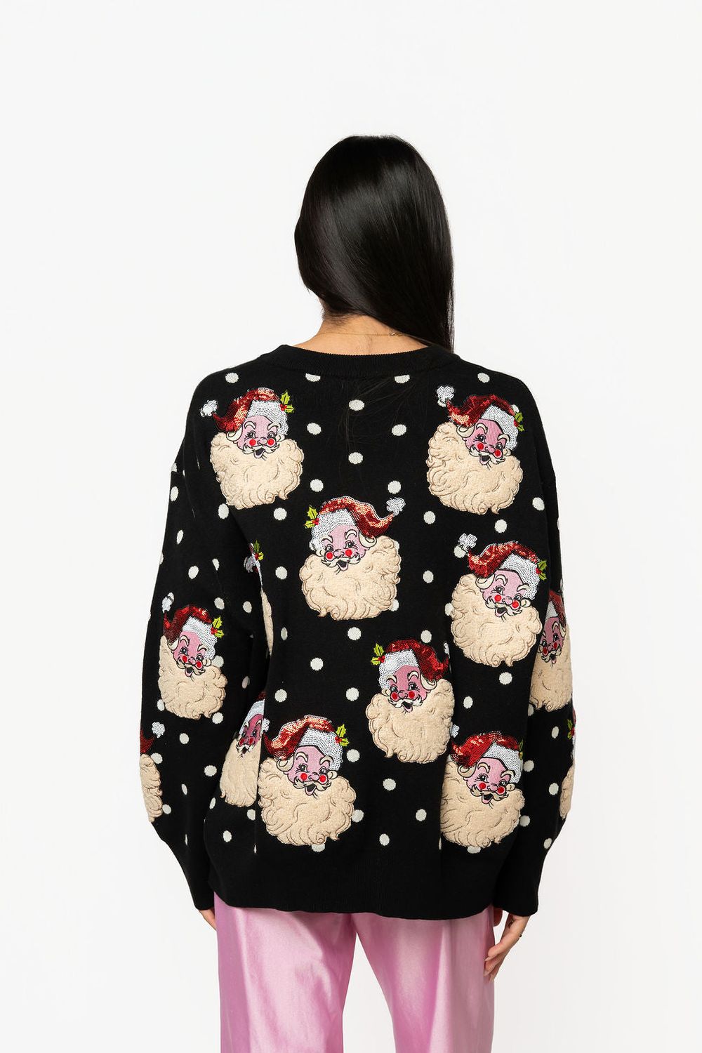QOS Black Polka Dot Santa Swt