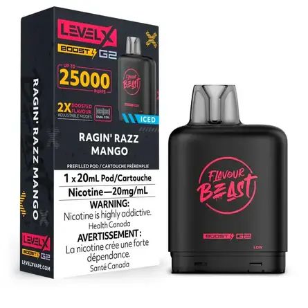 Flavour Beast Level X Boost G2 Pods 25K - Ragin' Razz Mango Iced