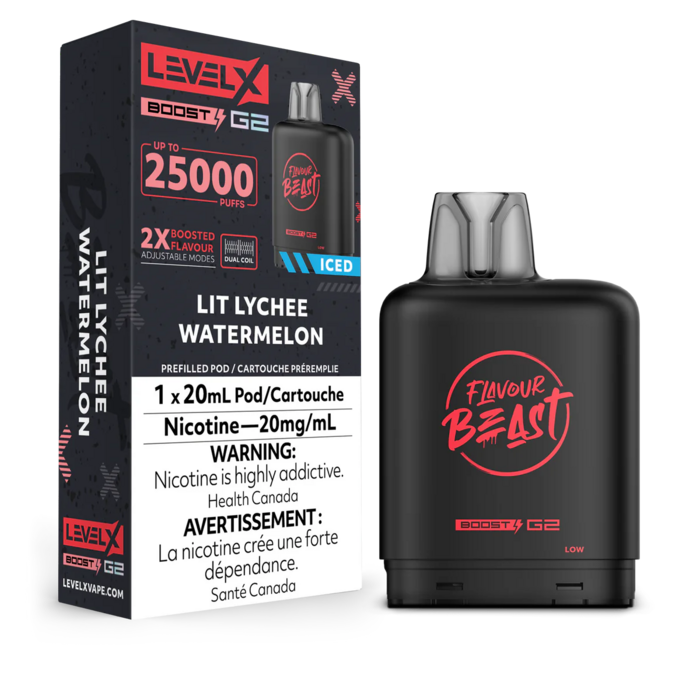 Flavour Beast Level X Boost G2 Pods 25K - Lit Lychee Watermelon Iced