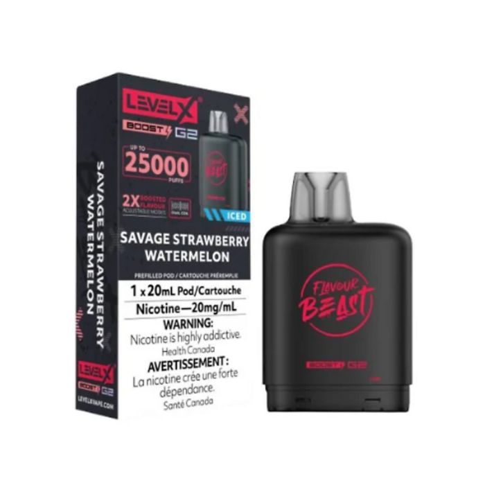 Flavour Beast Level X Boost G2 Pods 25K - Savage Strawberry Watermelon Iced