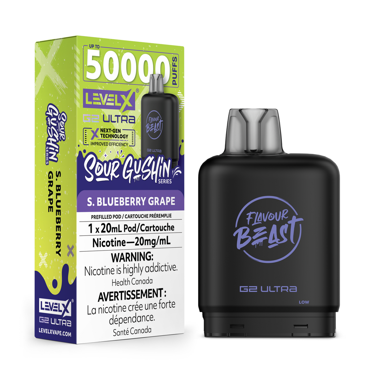Flavour Beast Level X G2 Ultra Pods 50K  - Sour Gushin S. Blueberry Grape