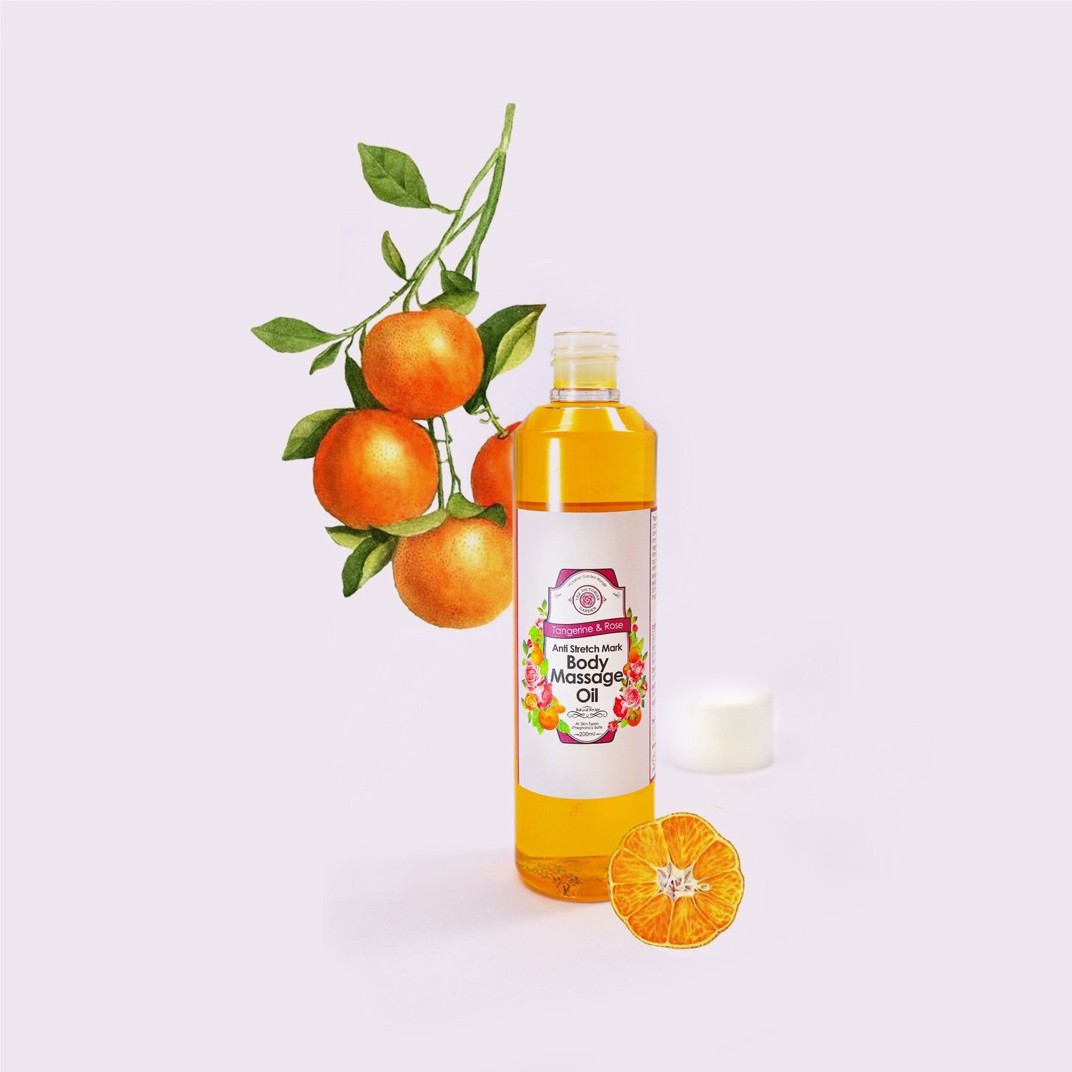 The Victorian Garden - Tangerine &amp; Rose Anti Stretch Mark Body Massage Oil - 200ml