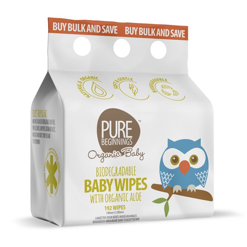 Pure Beginnings - Biodegradable Baby Wipes with organic aloe - 192pack