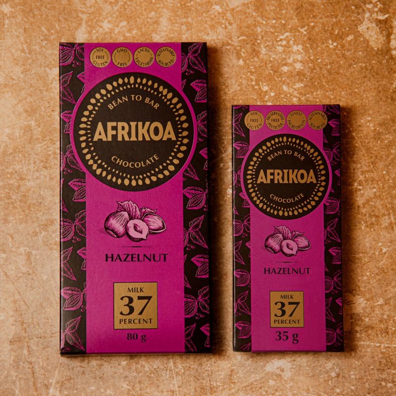 Afrikoa - Snack Bars - 37% Milk Chocolate with Hazelnut - 35g