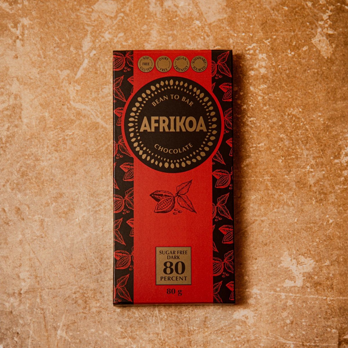 Afrikoa - Bar - 80% Sugar Free Dark Chocolate - 80g