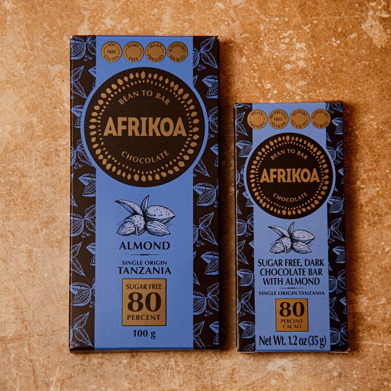 Afrikoa - Bar - 80% Sugar Free Dark Chocolate with Almond - 80g