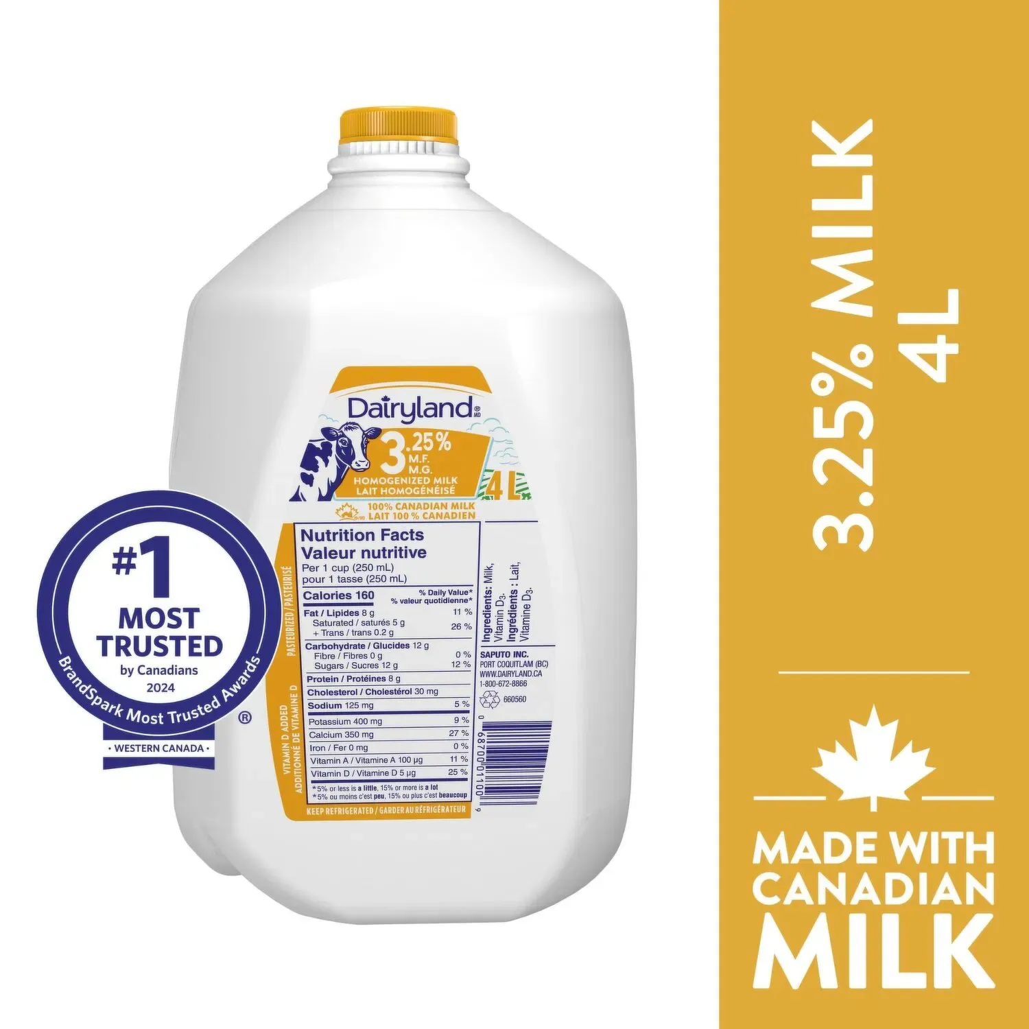 Dairy Land Milk 3.25% 4 ltrs