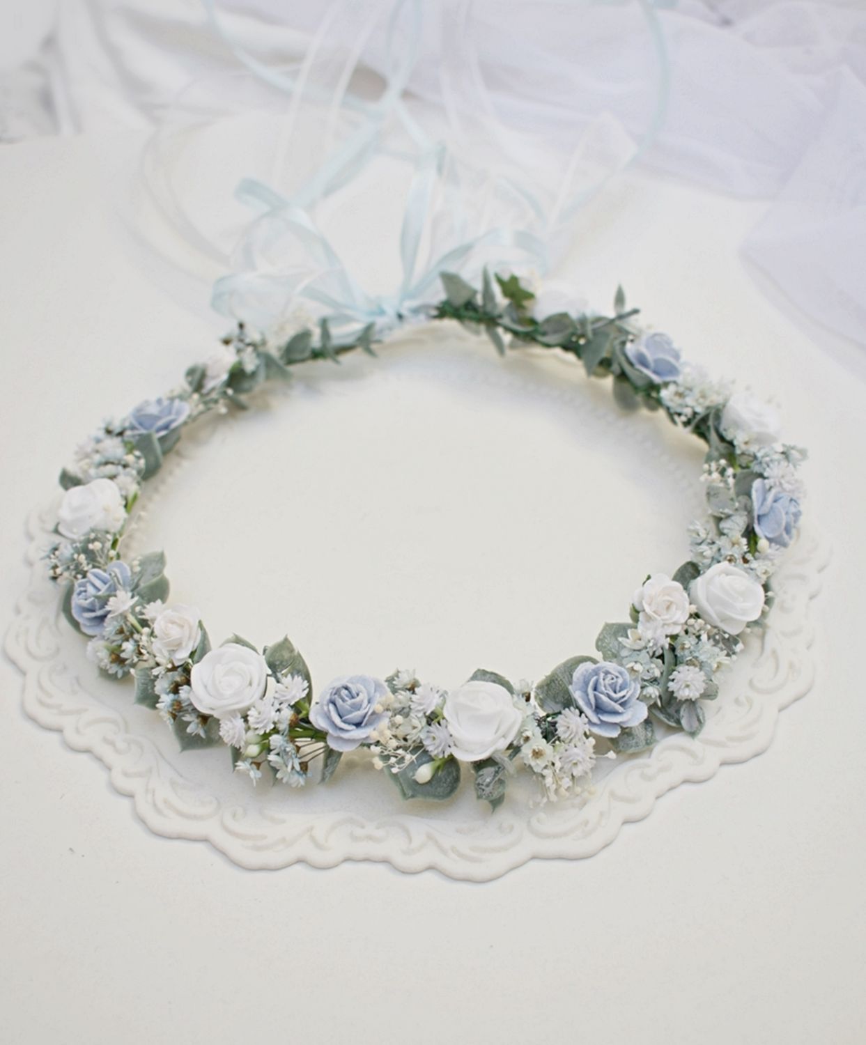 Wianek komunijny biel błękit