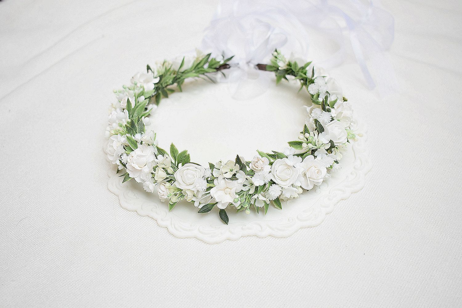 Wianek komunijny Biel ciemna zieleń