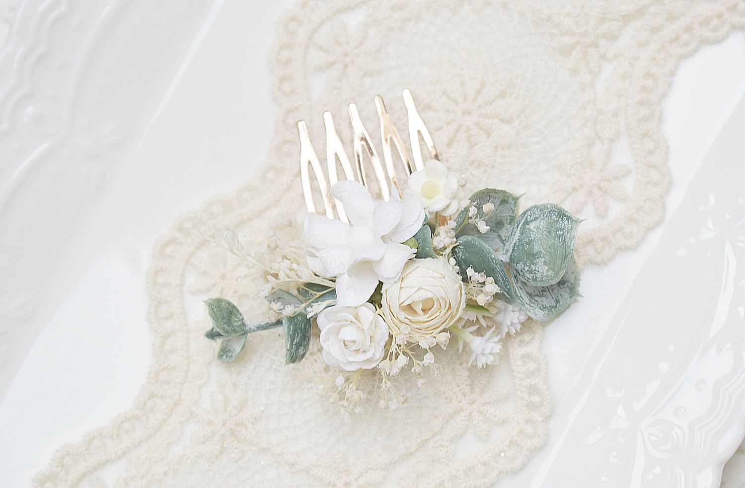 Mini Grzebyk śmietanka, ivory zieleń