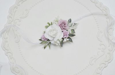 Bransoletka na rękę, komunia,  wesele. Biel, zieleń, fiolet.