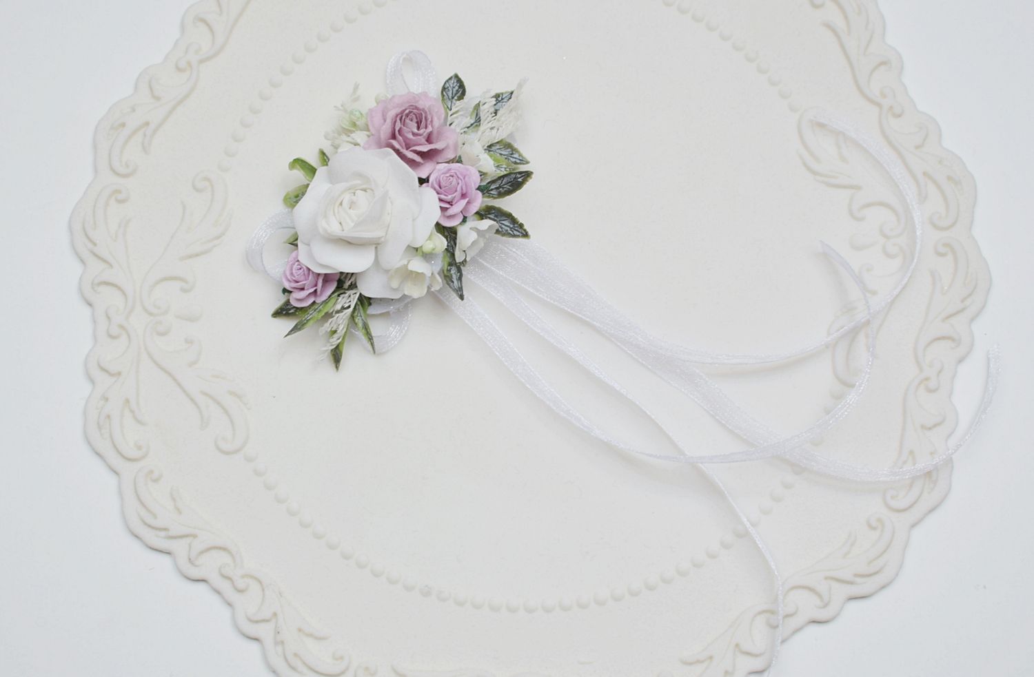 Ozdoba  na świecę biel, fiolet/liliowy