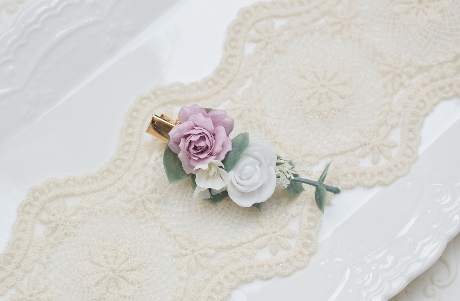 Spineczka kwiatowa, komunia, ślub, biały tydzień- fiolet, biel