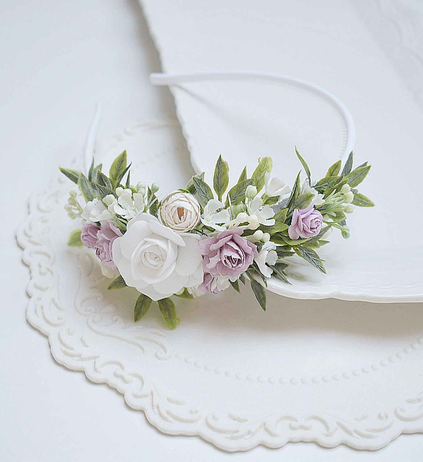 Opaska komunijna biel, fiolet, zieleń.