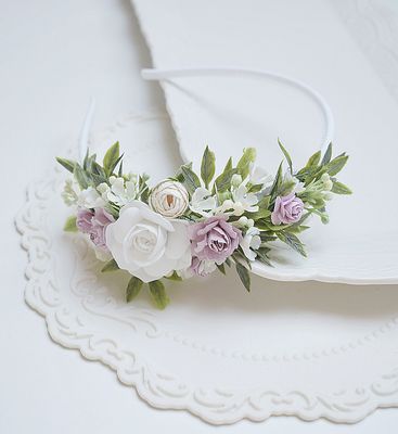 Opaska komunijna biel, fiolet, zieleń.