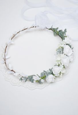 Wianek komunijny  białe różyczki, zieleń, perełki