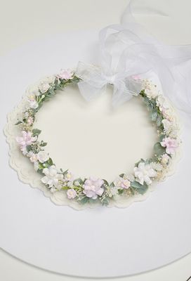 Wianek komunijny Biel pudrowy róż