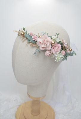 Wianek komunijny róż złoto,  asymetryczny