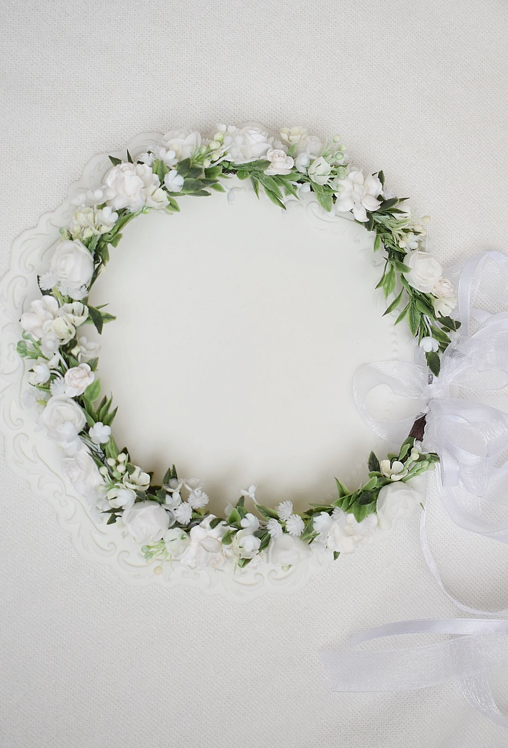 Wianek komunijny Biel ciemna zieleń