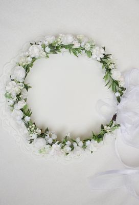 Wianek komunijny Biel ciemna zieleń