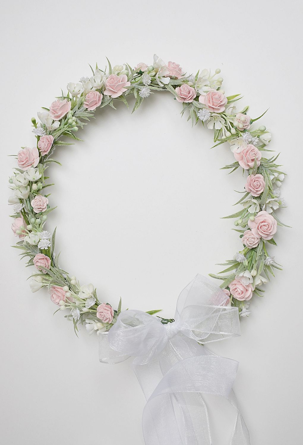 Wianek komunijny , weseje, zieleń, biel, róż