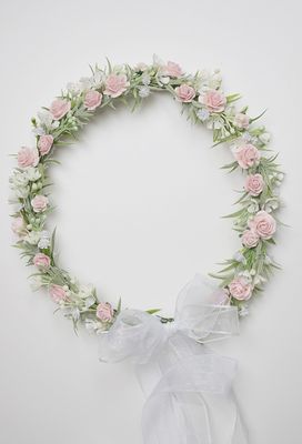 Wianek komunijny , weseje, zieleń, biel, róż