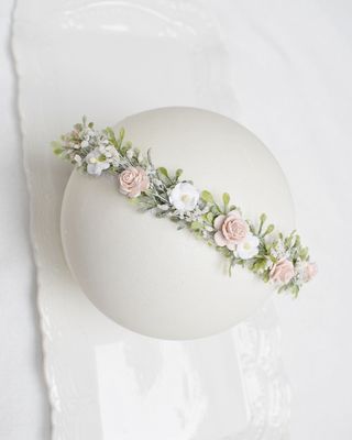 Wianek na chrzest Boho Natural ivory, biel, zieleń