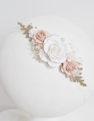 Wianek, opaska newbie  na chrzest, sesje, wesele śmietanka, nude pink