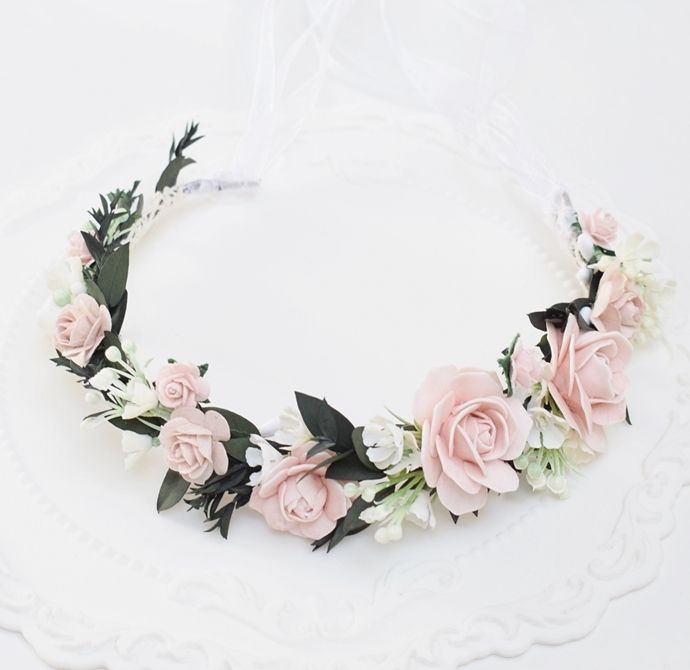 Wianuszek boho pudrowe róże, zieleń eukaliptusa