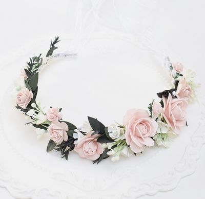 Wianuszek boho pudrowe róże, zieleń eukaliptusa