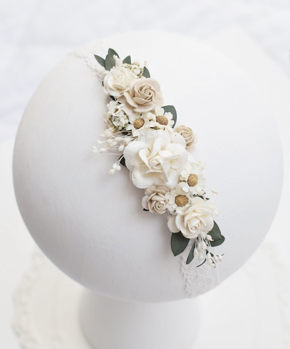 Wianek boho zieleń, śmietanka