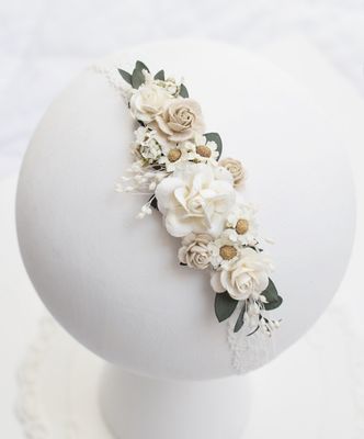 Wianek boho zieleń, śmietanka