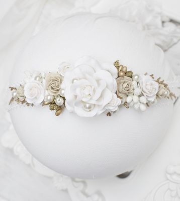 Wianek dla dziewczynki, wianek na chrzest komunia biel beż