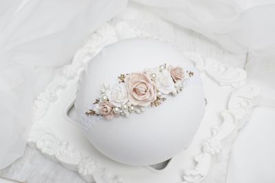 Wianek dla dziewczynki, Opaska wianek na chrzest komunia łososiowy róż, złoto kremowa biel