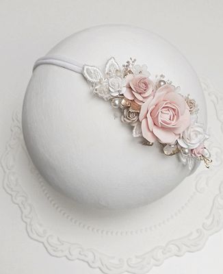 Opaska wianek chrzest nude pink, beż złoto