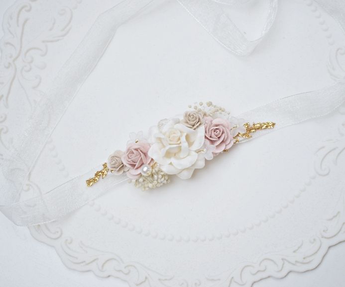 Pasek do sukienki biel róż