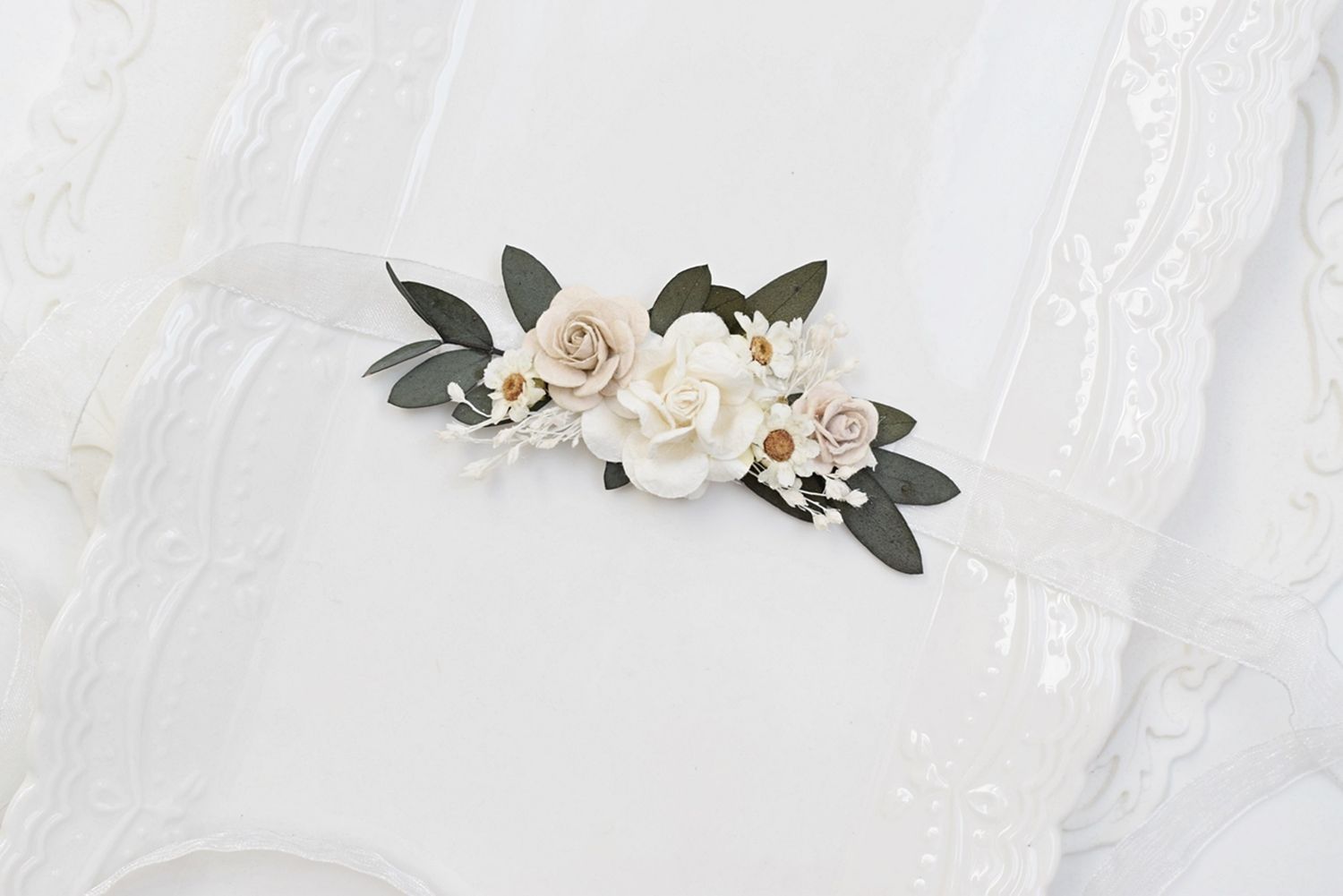 Pasek do sukienki boho zieleń, śietanka