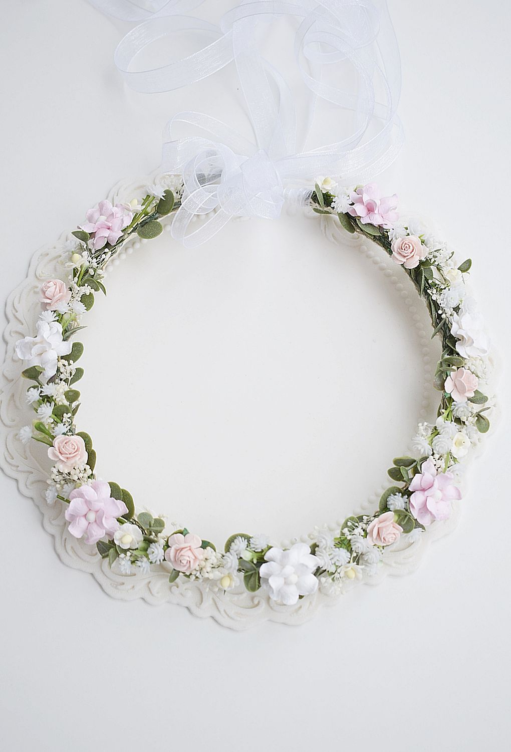 Wianek komunijny Biel pudrowy róż