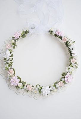 Wianek komunijny Biel pudrowy róż