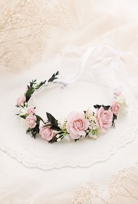 Wianuszek boho pudrowe róże, zieleń eukaliptusa