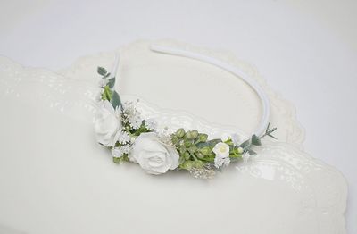 Opaska komunijna biel, zieleń, boho