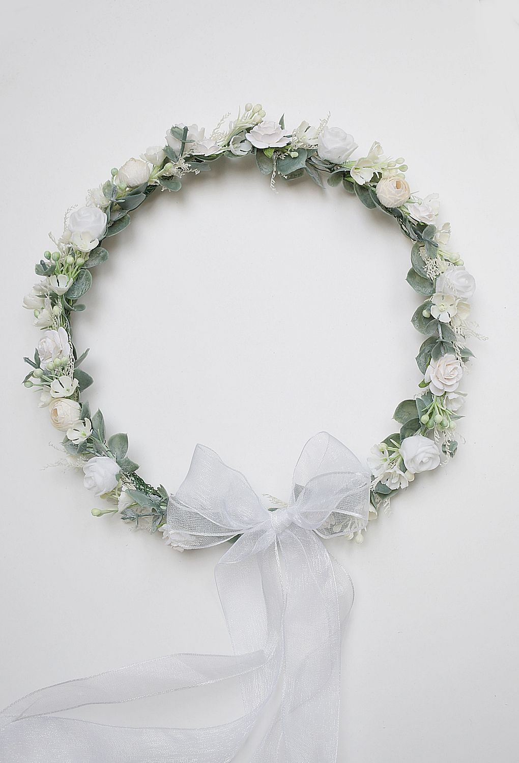 Wianek komunijny biel , Ivory - śmietanka, eukaliptus.