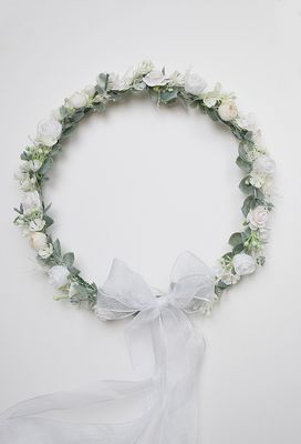 Wianek komunijny biel , Ivory - śmietanka, eukaliptus.