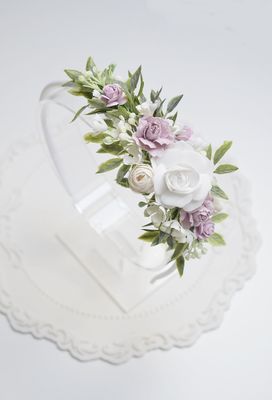 Opaska komunijna biel, fiolet, zieleń.