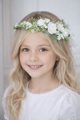 Wianek komunijny biel, zieleń, na gałązkach, wianek boho